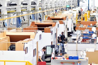 manufacturing line of motorhomes