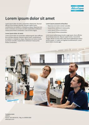 Vertical advertisement template with text content and an image inside of an innovation flag at the bottom