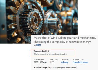 AI generated industrial image with associated image specifications
