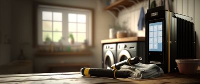 세탁기 부품이 놓인 실내 공간 – 생활가전 산업 내 체결 기술