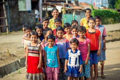 Group of happy children in Nagpur, India