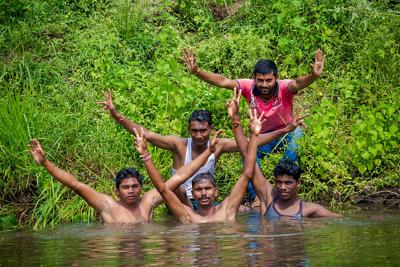 Indian men in water dam - Nagpur - India