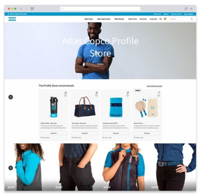 Mock-up of homepage from Atlas Copco Profile Store