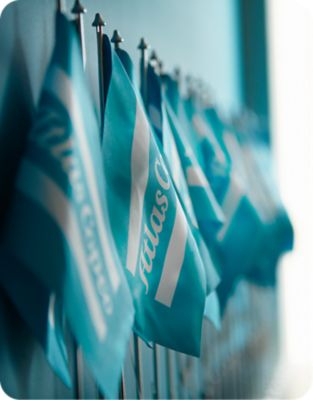 Atlas Copco flags at the office.
