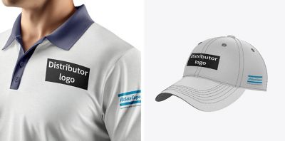 Mock-up image showing the use of authorized distributor logotype on branded items