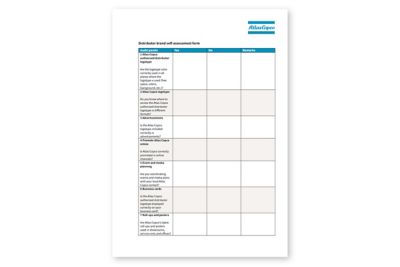 An image showing blank template for Atlas Copco authorize distributor self-assessment form