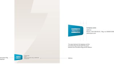 Detailed instructions of how to place the innovation flag on the back cover of a brochure