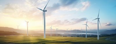 Banner image with wind turbines