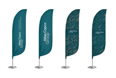 Four beach flag designs for Atlas Copco Group
