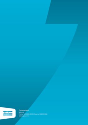 Atlas Copco brochure with a blue background in a cutout shape