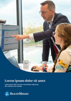 Brochure cover page in dark blue background and curve shape