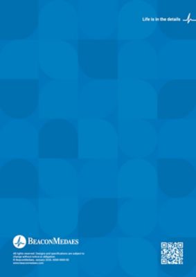 Brochure back page in BeaconMedaes blue pattern and tagline