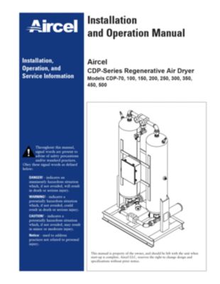 nano aircel CDP Critical Dew Point Heatless Desiccant Dryer User Guide Manual for 70 to 500 scfm)