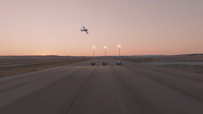 MI HiLight light towers in an aerodrom during sunset 