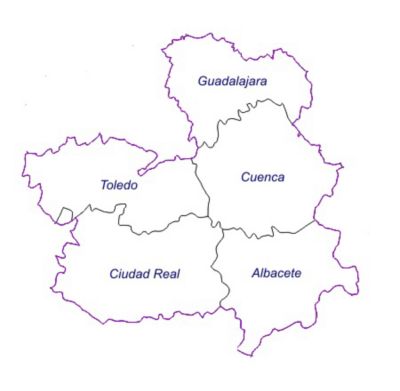 Provincias de Castilla la Mancha. Guadalajara, Toledo, Cuenca, Ciudad Real, Albacete