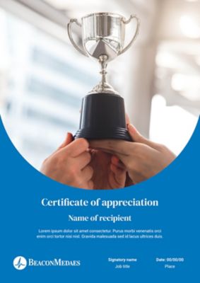 A4 verticale certificate in BeaconMedaes blue and capsule shape