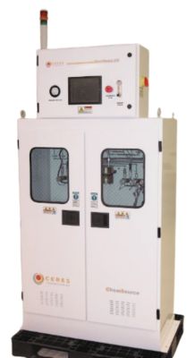 ChemSource CSS unit, HMI powered off and valves, unlit, visible through the two cabinet windows
