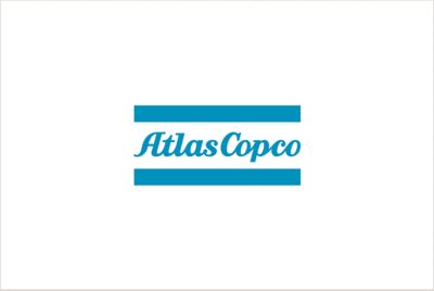 Classic Atlas Copco logo in teal with a white background