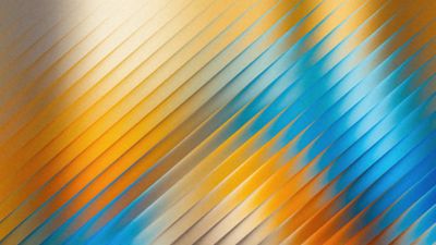 Grainy ribbed abstract background with diagonal stripes in shades of gold, orange, and blue with a textured, metallic gradient effect 