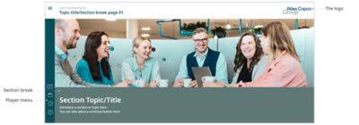 Slide with picture and title with labels for section break, player menu and logo