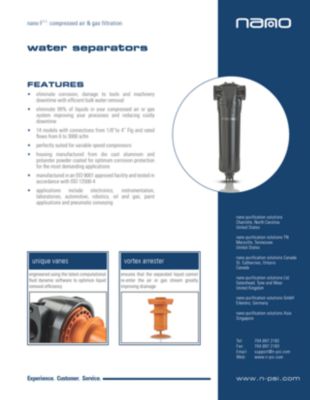 The brochure for the water separator models of filters