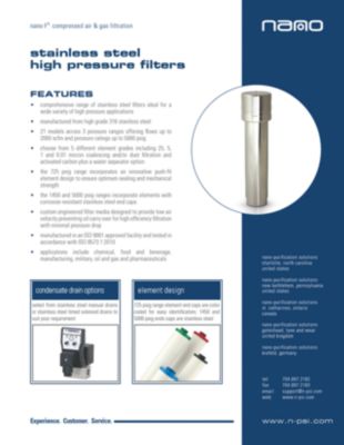 Stainless Steel High Pressure Filters Brochure
