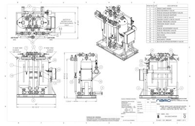 nano EH1250 Externally Heated Desiccant Dryer with Pre and After Filters & 3-Valve Bypass General Arrangement Drawing