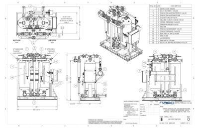 nano EH1500 Externally Heated Desiccant Dryer with Pre and After Filters & 3-Valve Bypass General Arrangement Drawing