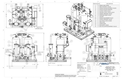 nano EH2500 Externally Heated Desiccant Dryer with Pre and After Filters & 3-Valve Bypass General Arrangement Drawing