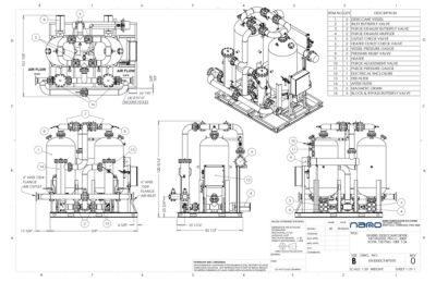 nano EH3000 Externally Heated Desiccant Dryer with Pre and After Filters & 3-Valve Bypass General Arrangement Drawing