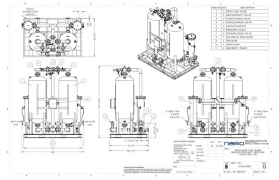 nano HL2000 Heatless Desiccant Dryer with Pre and After Filters General Arrangement Drawing