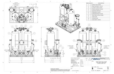 nano HL2500 Heatless Desiccant Dryer with Pre and After Filters General Arrangement Drawing
