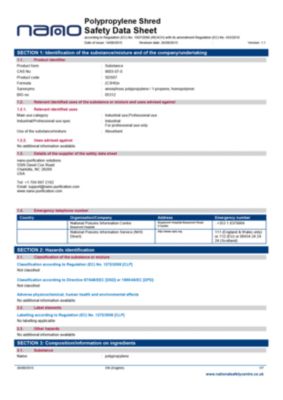 material safety data sheet MSDS for the polypropylene shred in Sepura oil water separator