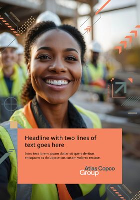 Vertical poster option featuring geometric EVP icons and peach text box at the bottom