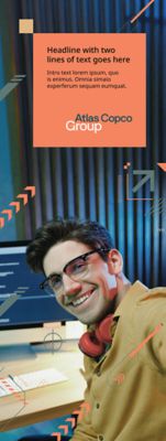 Roll-up with geometric EVP icons, text-based content and background image