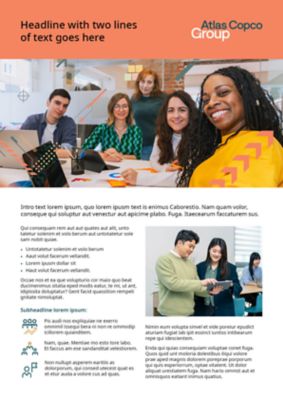 Double-sided flyer featuring the EVP logotype in peach band on top, images and text-based content