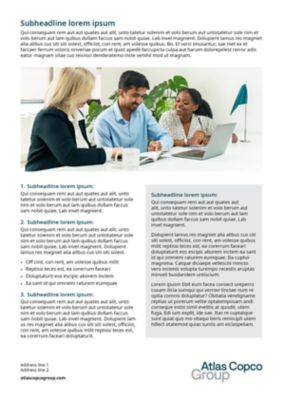 Back side of a double-sided flyer with EVP logotype in footer, images and text-based content