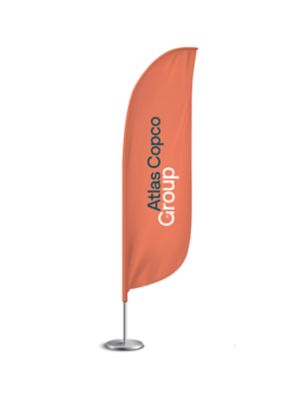 Peach beach flag with vertical Group EVP logotype