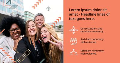 Social media post layout with an image, geometric EVP icons and full-height peach text box 