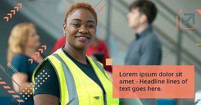 Social media post layout with an image, peach text box on the right and geometric EVP icons