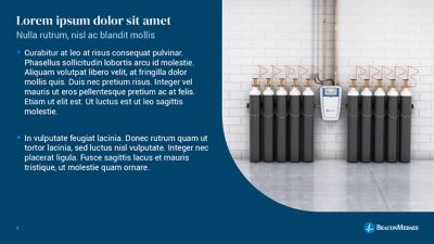 PowerPoint product slide with shape and text on dark blue background