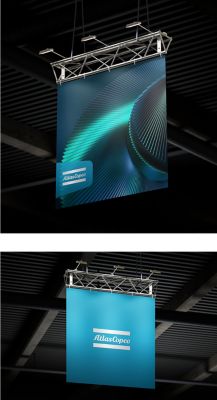 Two examples of rectangular signs hanging from the ceiling