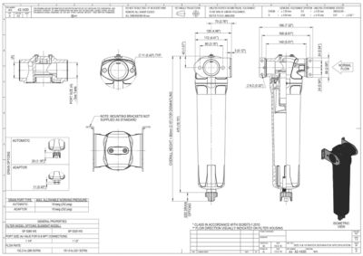 A general arrangement drawing for the 0280 to 0325 models of water separator filters
