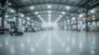 Blurred interior of a factory and warehouse as an industrial backdrop