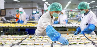 Food and beverage, Men working in food production plant