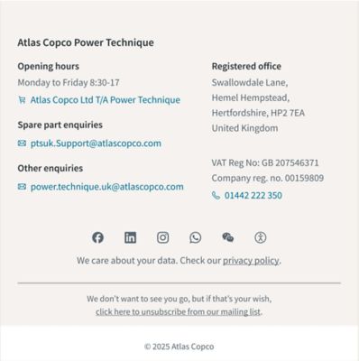 Example of an Atlas Copco footer