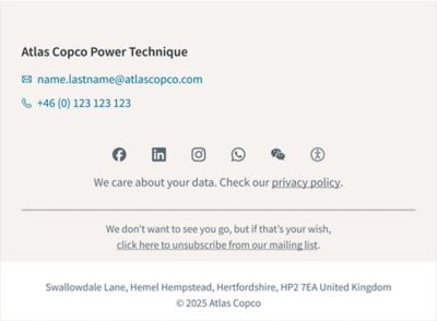 Example of an Atlas Copco footer