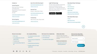 Footer for the Atlas Copco website