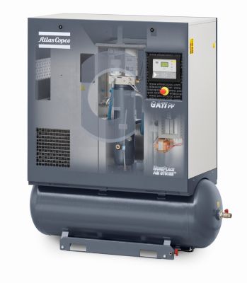 GA 7 Oil-injected screw compressor with elektronikon controller. Tankmounted version with built-in refrigerant dryer.
Image from leaflet 2935 0875 43