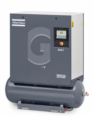 GA 7 Oil-injected screw compressor with elektronikon controller.
Tankmounted version.
Image from leaflet 2935 0875 43